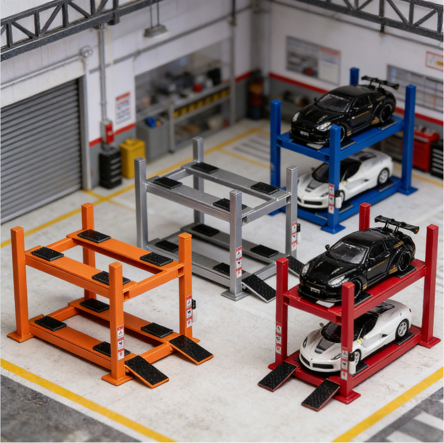 1/64 Diorama Diecast Garage Model LED Japanese Parking Lot Scene Display Case US