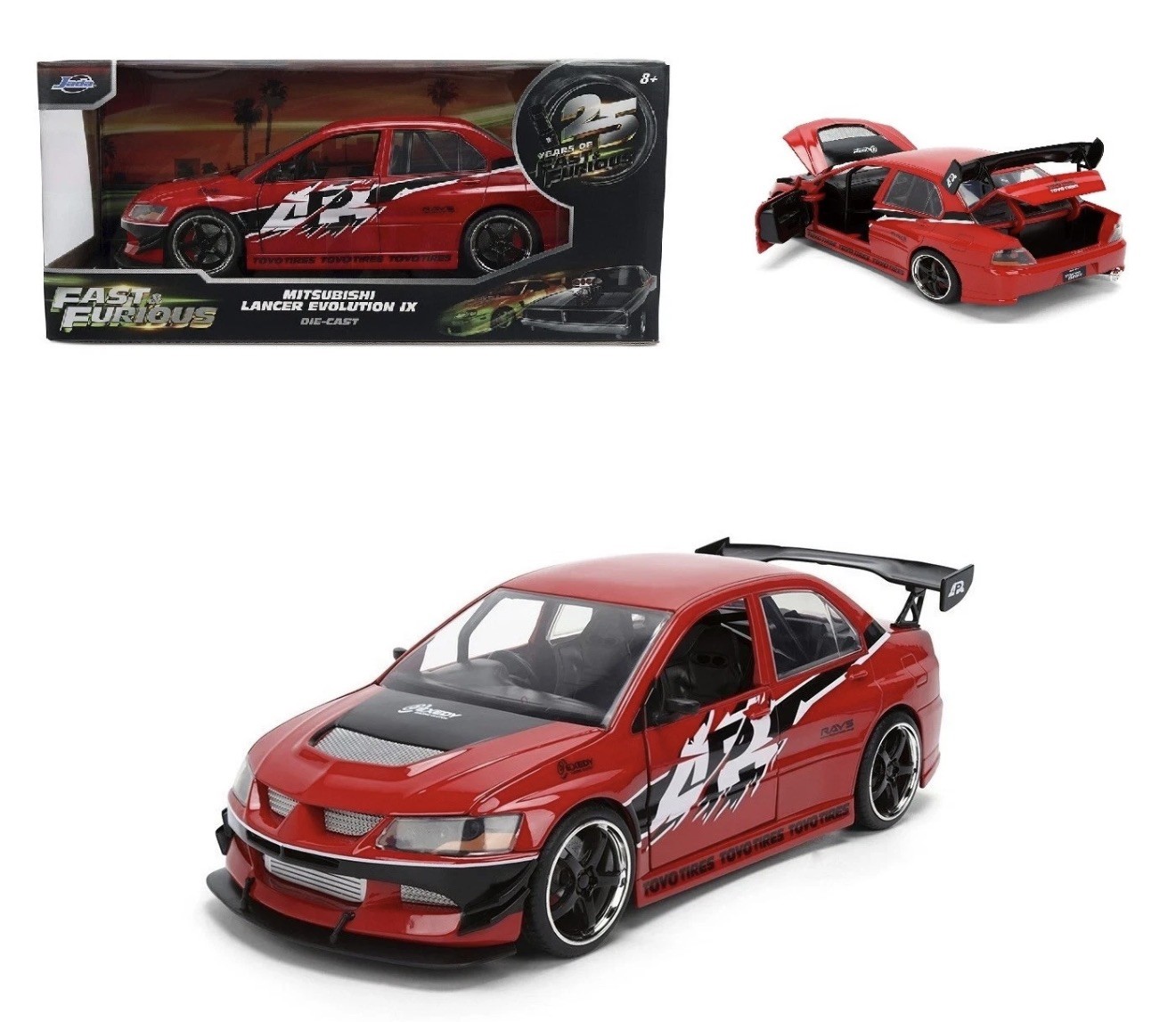 JADA 1:24 SEAN’S MITSUBISHI LANCER EVO IX RED “FAST & FURIOUS 25 YEARS” 36208-13