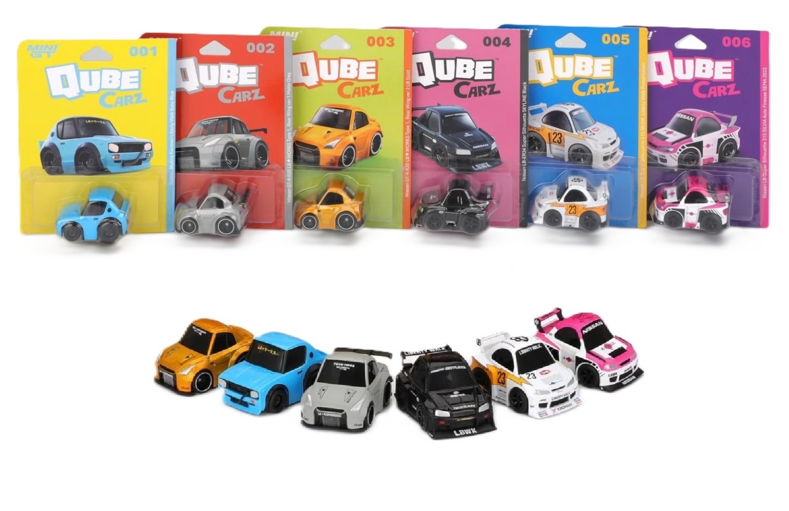 Mini GT 1:64 QubeCarz Series 1 Liberty Walk Assortment of 6 Cars Set, QZO0101