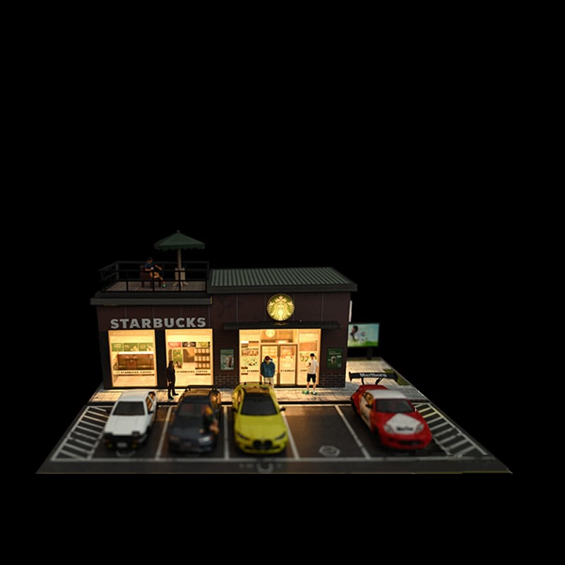 Diorama 1/64 Decast Car Garage Model LED Repair Workshop Street Building Display