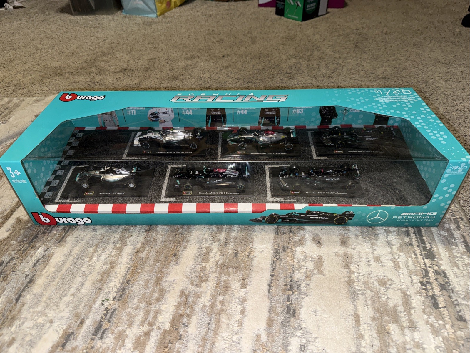 New Burago Mercedes AMG Petronas Racing Formula 1 F1 1:43 Scale Die Cast 6 Pack!