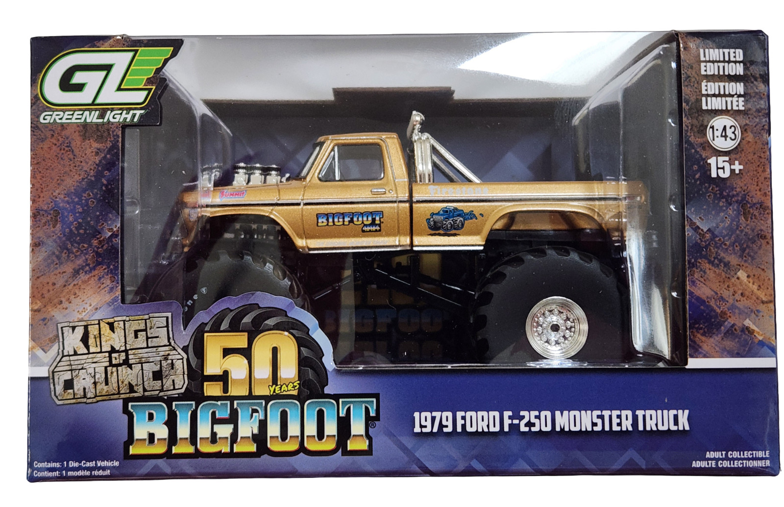 Greenlight 88061 Bigfoot #1 50th Gold 1979 Ford F-250 Monster Truck 1:43 Scale