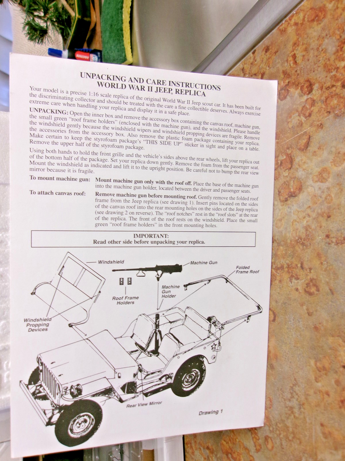 Danbury Mint World War II Jeep Replica 1/16, Gun, Box, Roof, & All Paperwork!