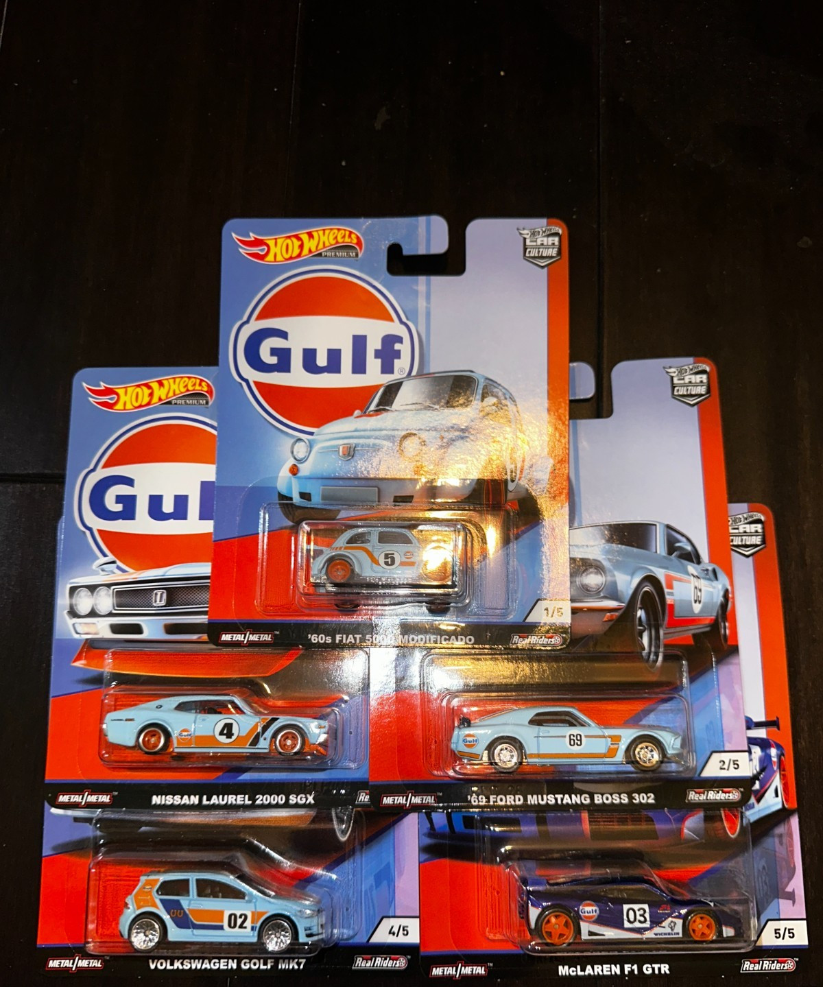 Hot Wheels 2018 Premium Car Culture GULF SET – Real Riders – Complete Set of 5