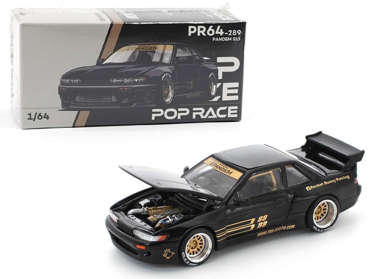 Pop Race 1:64 Nissan Silvia S13 Pandem Black Diecast Model Car PR640289