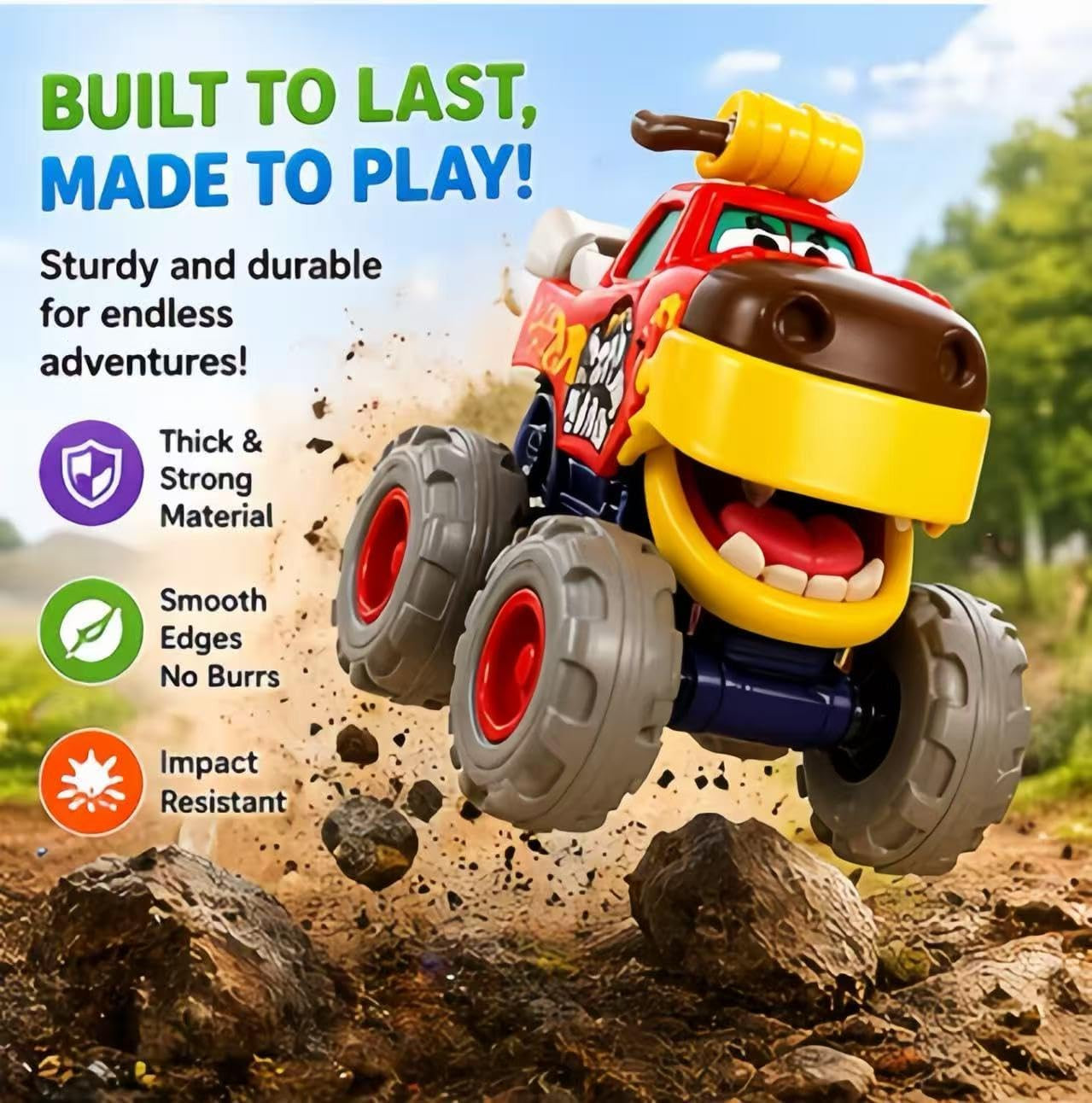 MOONTOY Toy Cars for Toddlers 1-3, 3 Pack Monster Truck Toys for 1 2 3 Year Old