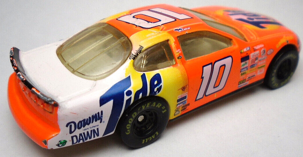 1997 FORD TAURUS #10 TIDE ORANGE DIECAST 3 1/8″ NASCAR RACE CAR W YELLOW & WHITE