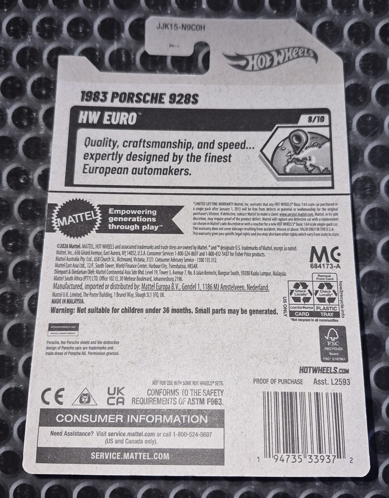 2026 Hot Wheels: 1983 PORSCHE 928S in Black – HW Euro Series #8/10 H-Case