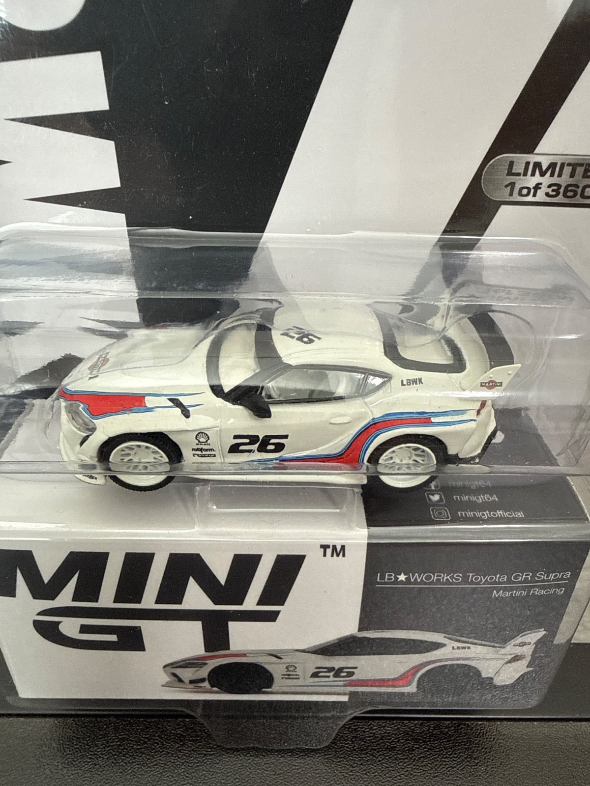 TOYOTA GR SUPRA MARTINI RACING CHASE LBWK LB WORKS MIJO TSM MODEL MINI GT CHASE