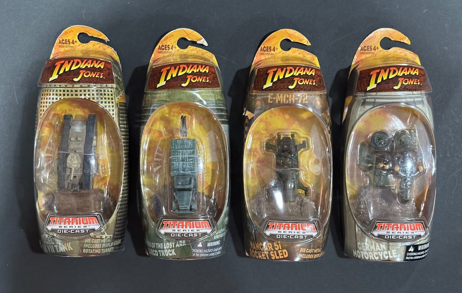 Indiana Jones Titanium Series Diecast Lot of 4 Tank Truck Sled Motorcycle Sealed