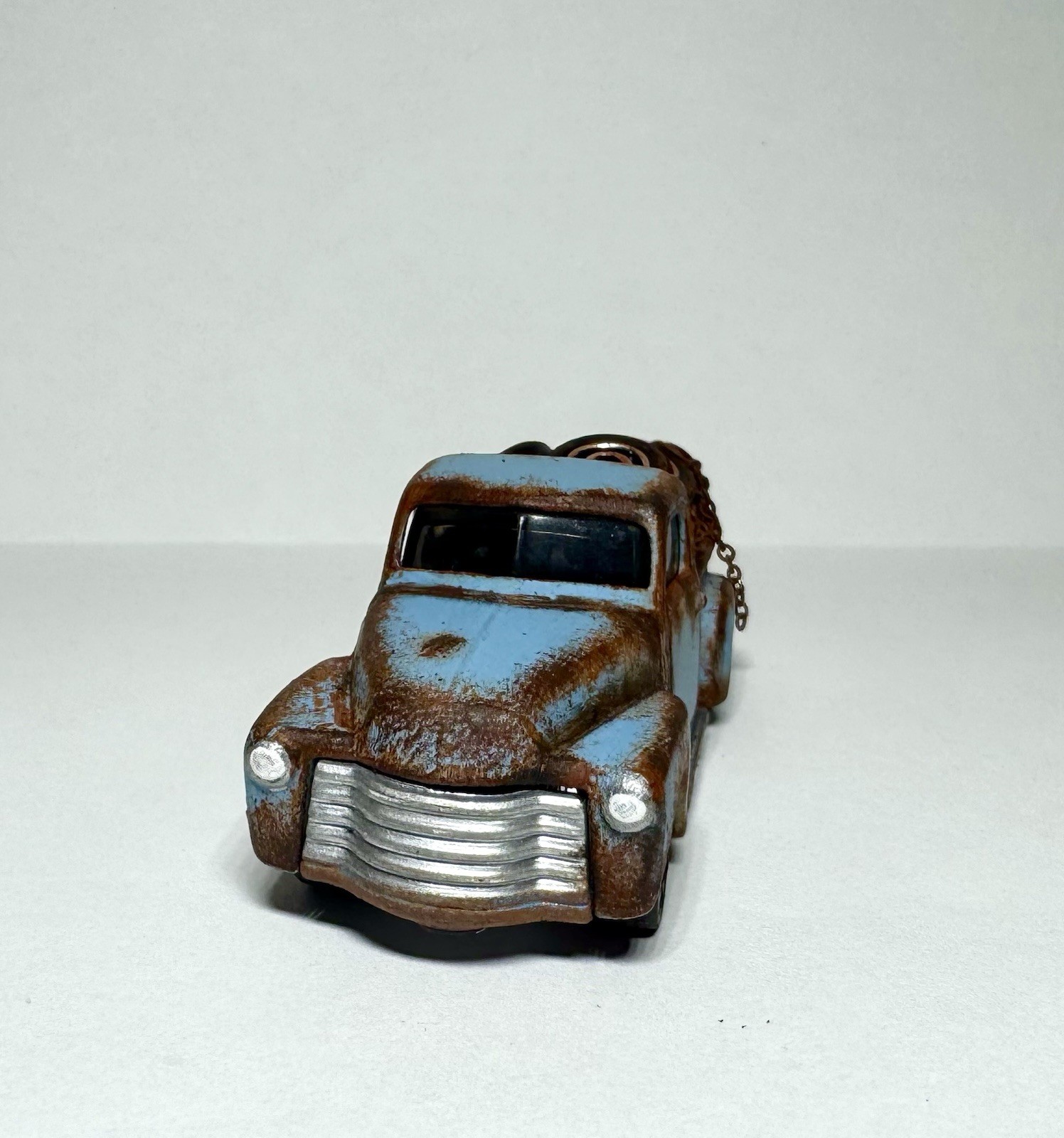 Custom Hot Wheels Blue 1953 Chevy Tire Truck Rat Rod Pickup W/ Real Riders