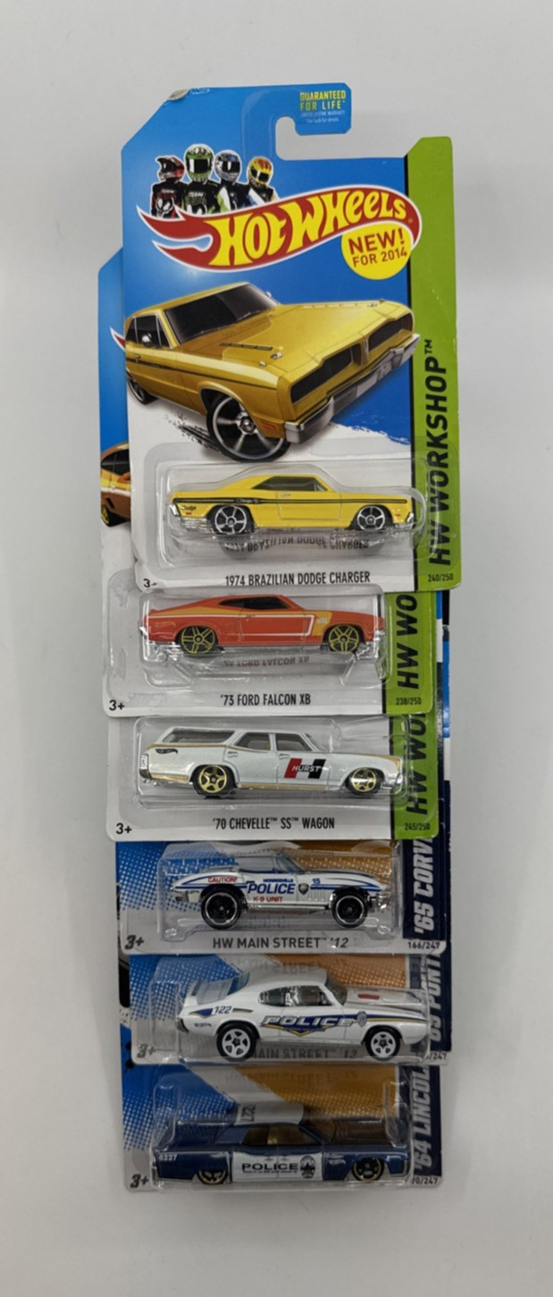 Hot Wheels Lot of 6 HW Main Street Workshop Police Muscle Cars Carded New