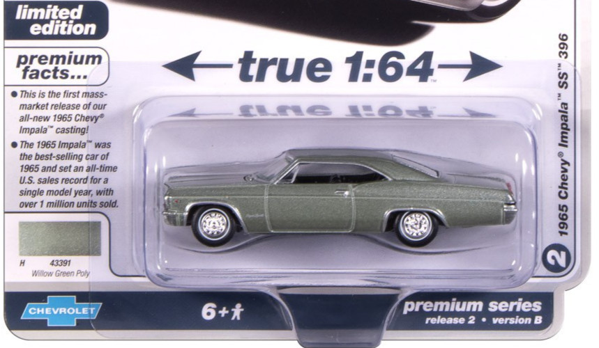 Auto World Vintage Muscle Willow Green Poly 1965 Chevy Impala SS 396 1:64 Car