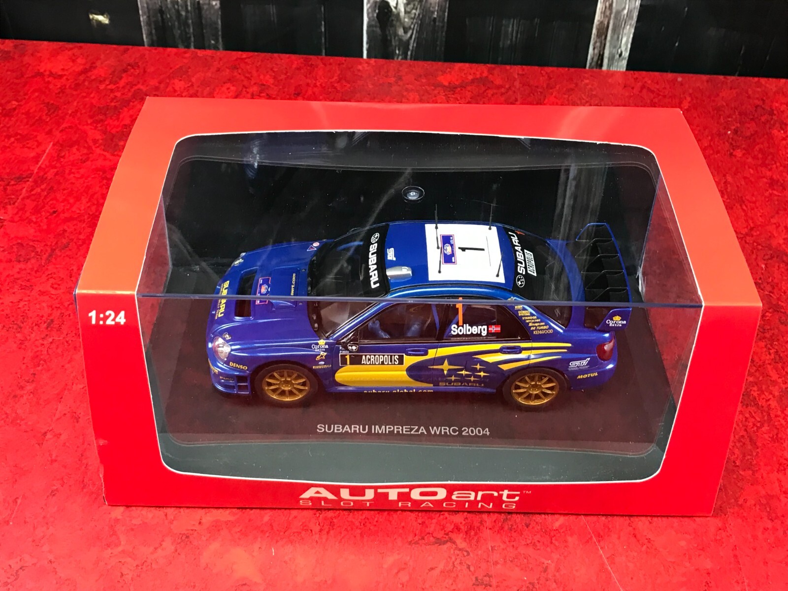 NEW IN BOX Diecast Car Autoart Slot Racing BLUE 2004 SUBARU IMPREZA WRC 1:24