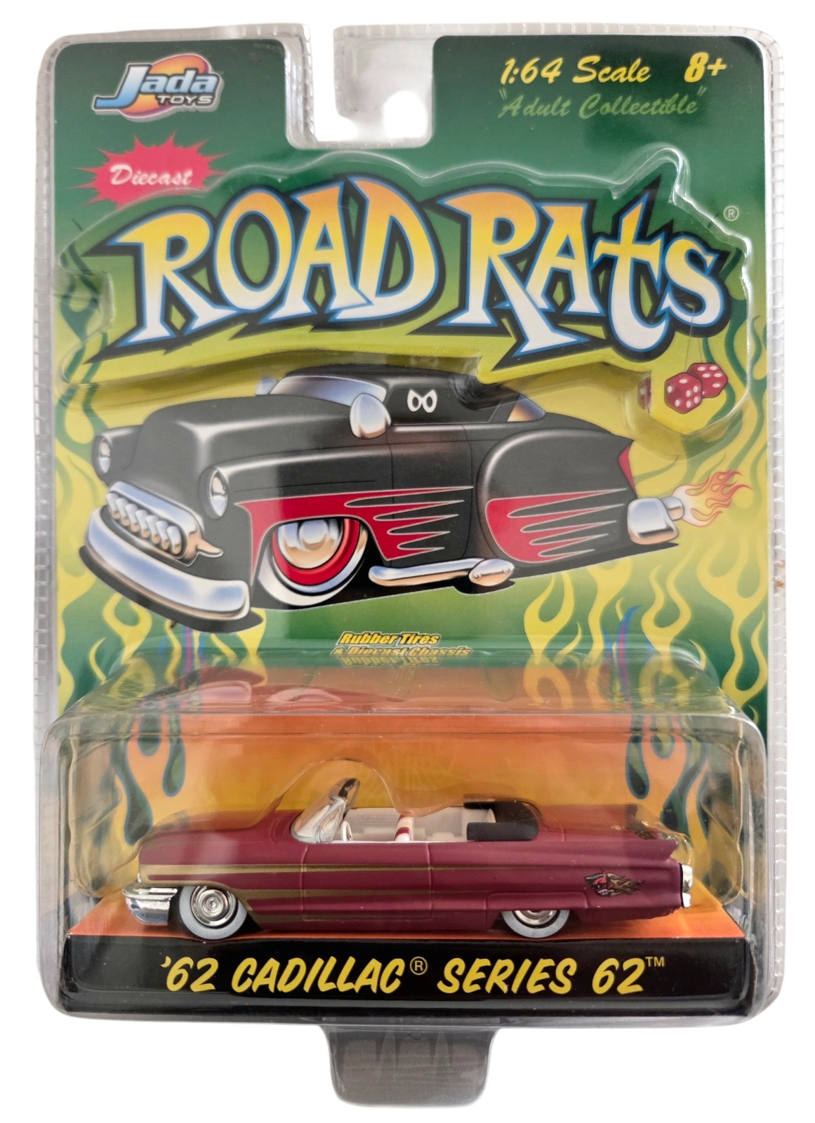 Jada Toys Road Rats ’62 Cadillac Series 62 Diecast 1:64 Burgundy Gold Stripes