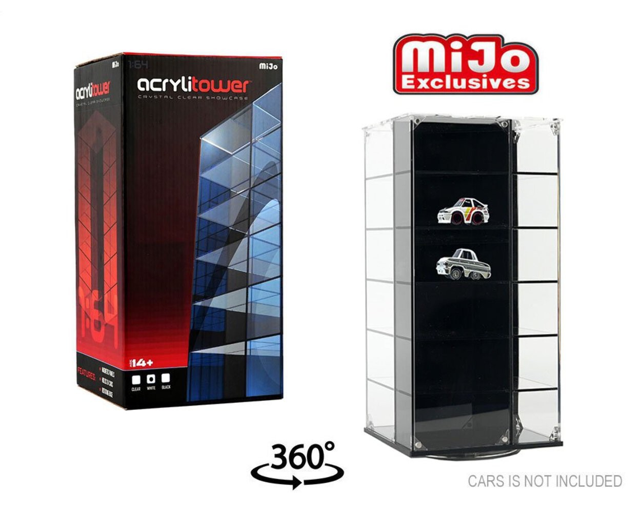 Showcase 1:64 Acrylitower 24-Car Display Desk Top Spinner with Magnetic Covers (