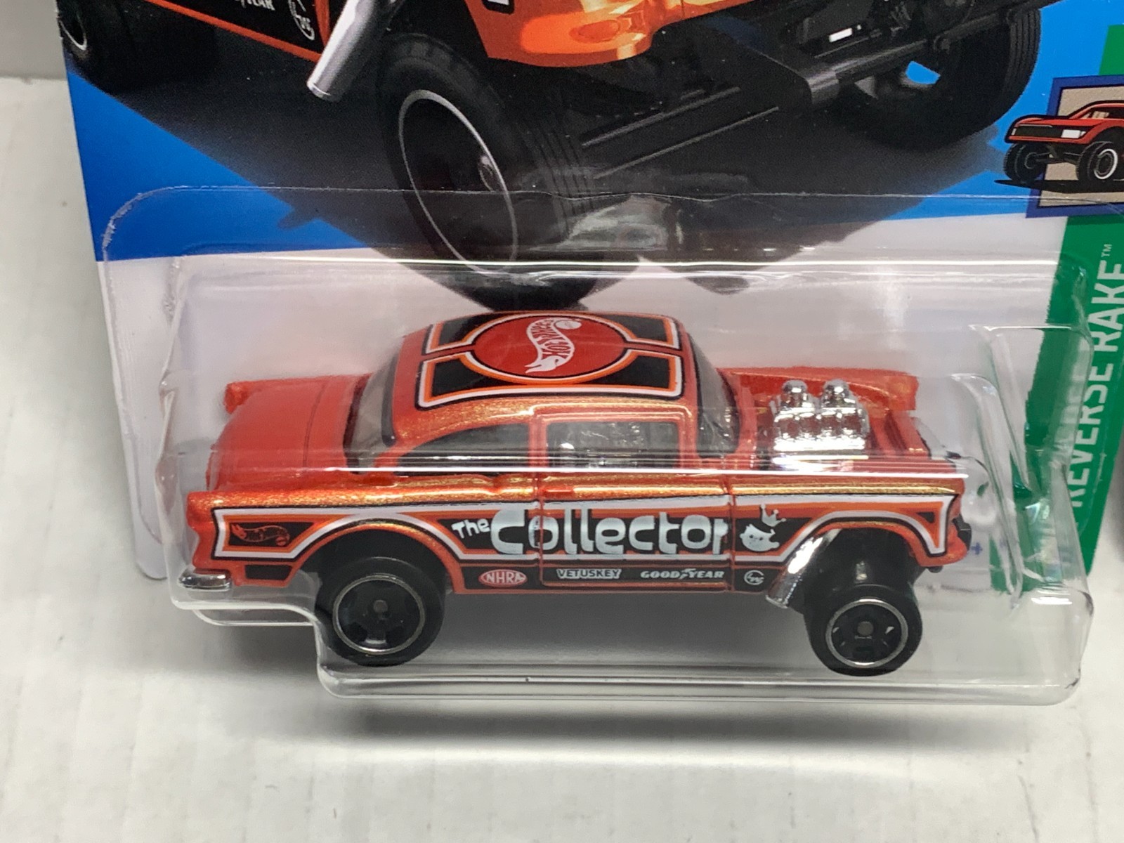 HOT WHEELS 55 CHEVY BEL AIR GASSER X2. 2020 WHITE & 2024 ORANGE.ON CARD