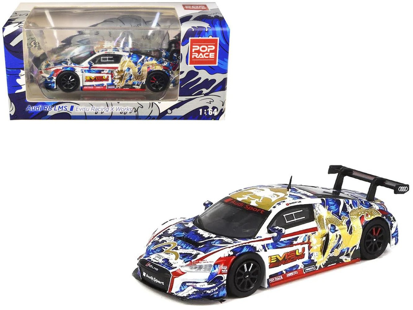 Pop Race 1/64 Audi R8 LM “Evisu X Works” Macau GT Cup 2020 Marchy Lee Presentati