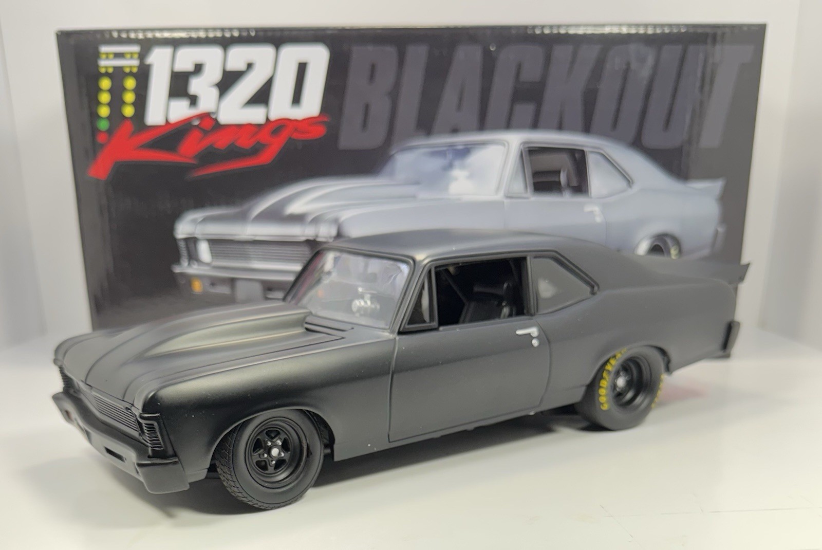 GMP 1/18 Scale 1969 Chevrolet Nova Pro Street Drag “BLACKOUT” 1320 Kings