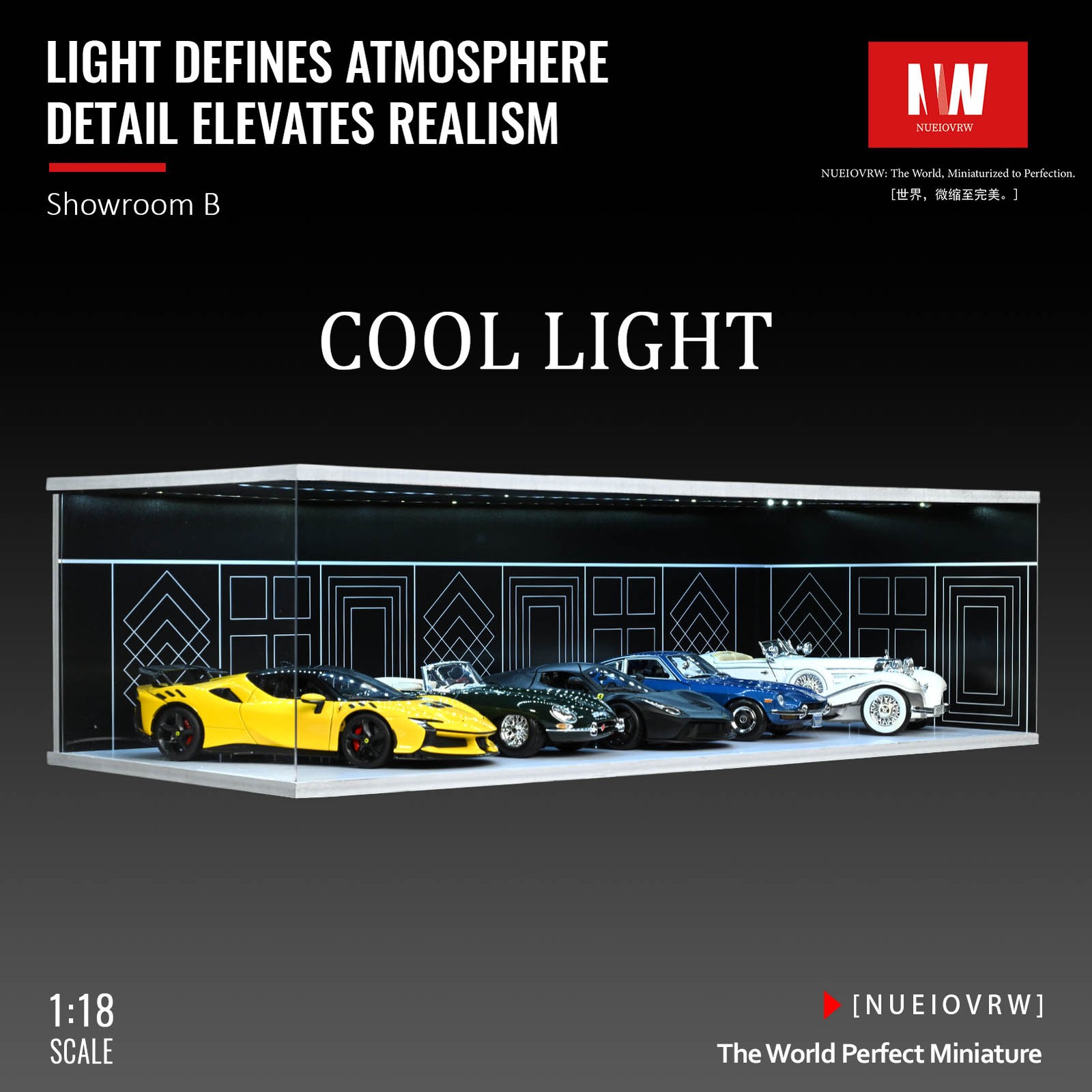 Diorama 1/18 Car Garage Model LED Light Street Building Showroom Display Gift US