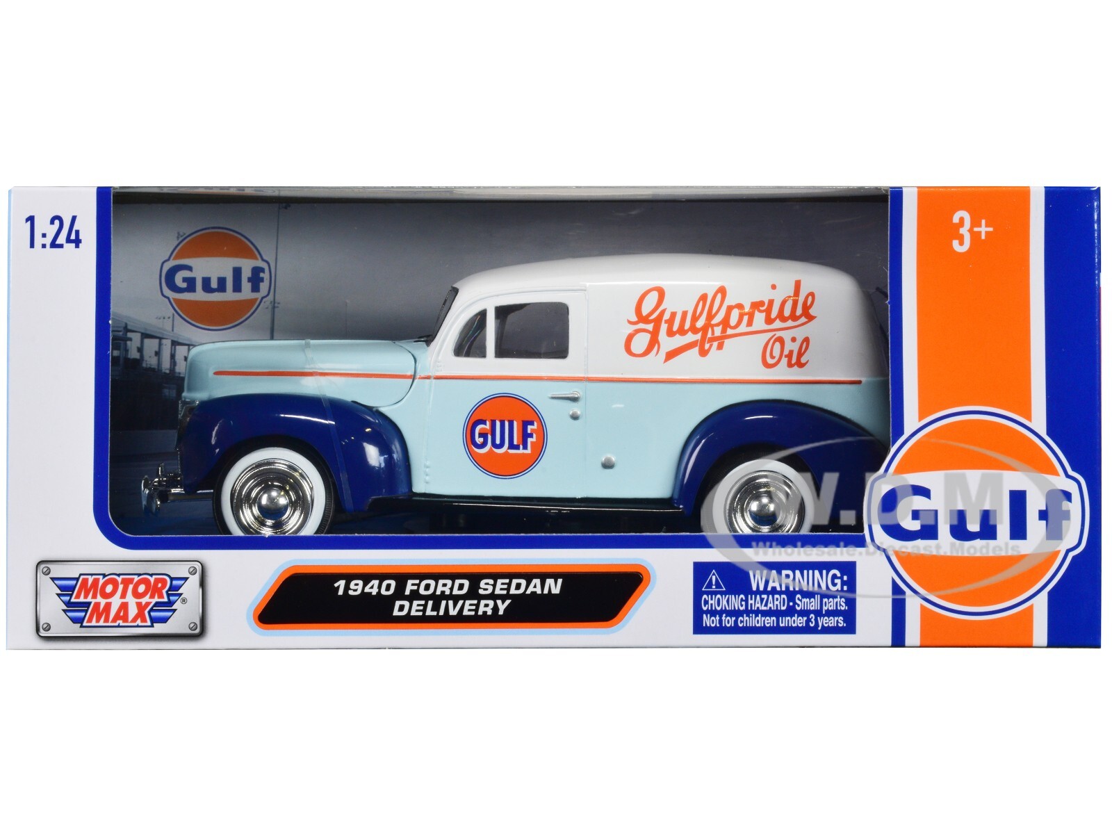 1940 FORD SEDAN DELIVERY LIGHT BLUE GULF OIL 1/24 DIECAST CAR BY MOTORMAX 79661