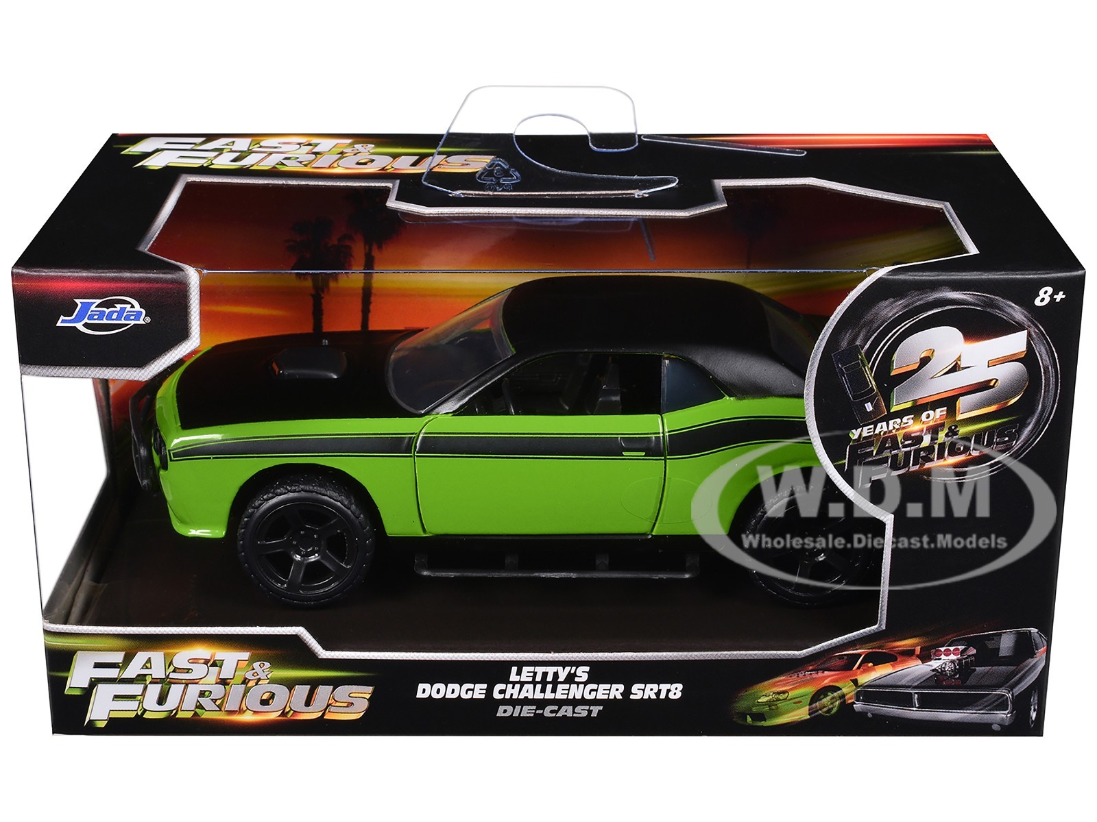 DODGE CHALLENGER SRT8 GREEN FAST & FURIOUS 25 YEARS 1/32 DIECAST BY JADA 97140