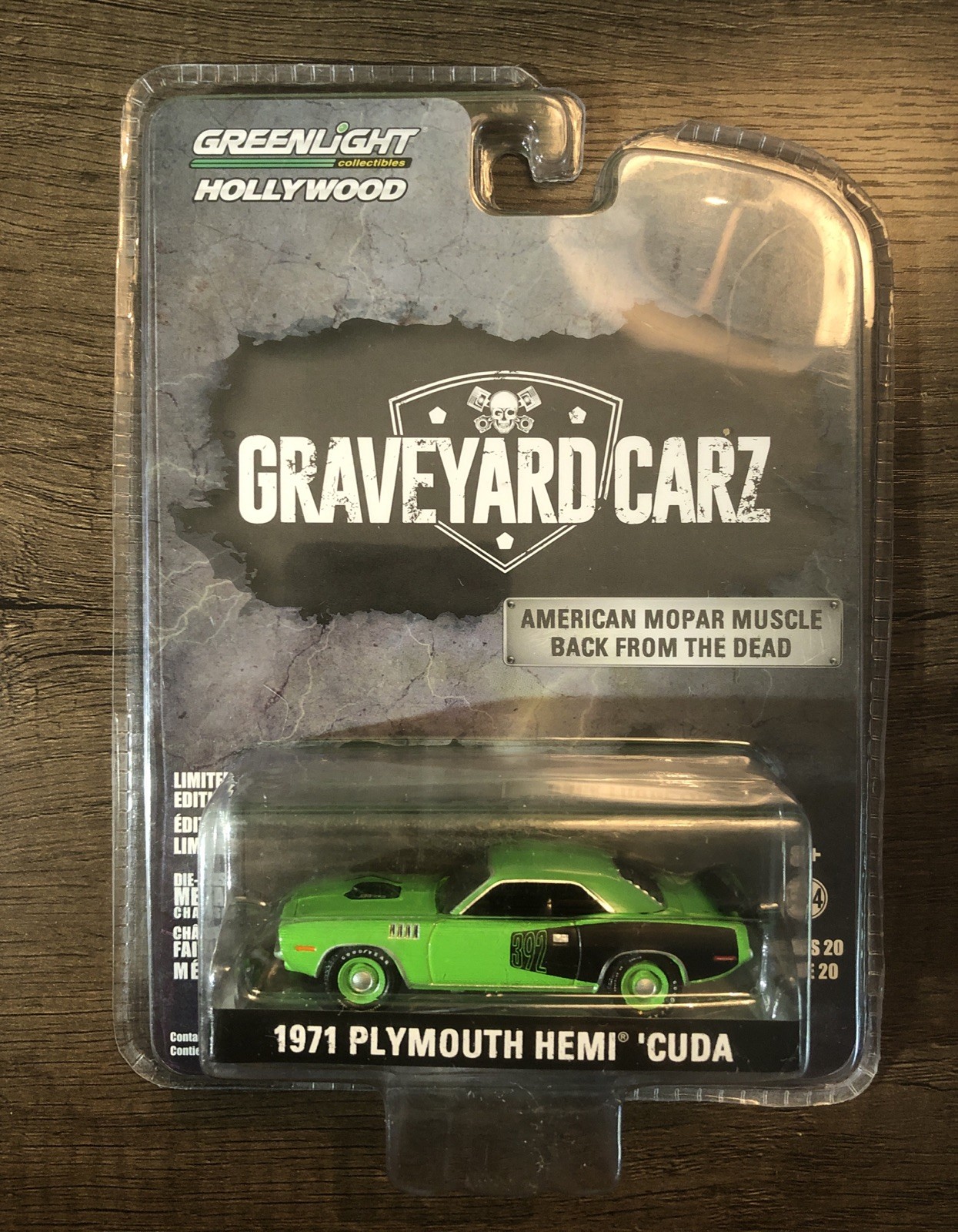 🔥2018 Greenlight-1971 Plymouth Hemi Cuda-Green-Graveyard Carz-Rare Mint🔥