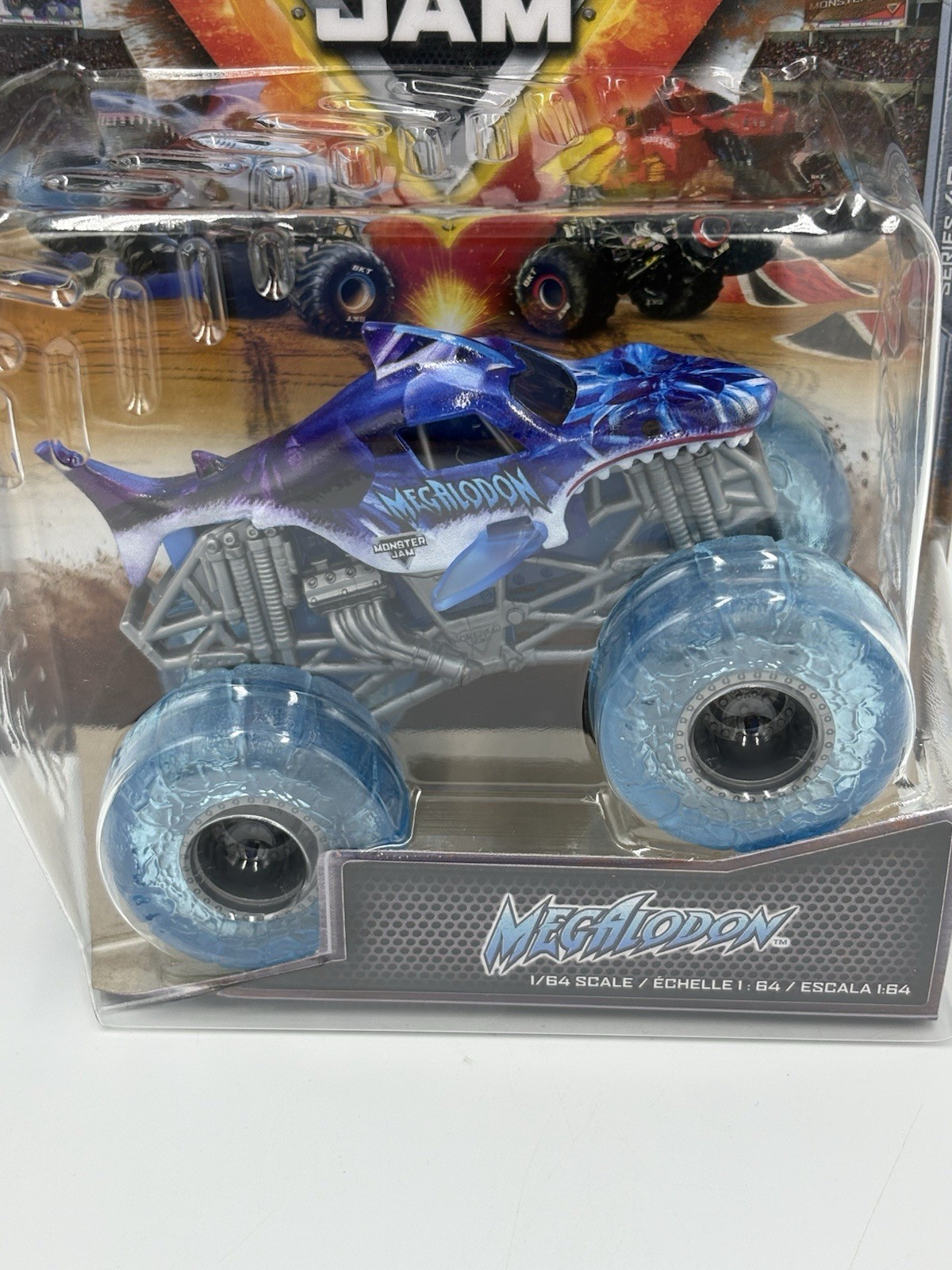 New Design Monster Jam Megalodon with clear blue tires 1:64 Scale