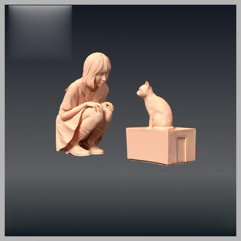 1/64 1/43 1/87 Cats and girl Scene Minitures Figures For Cars Vehicles