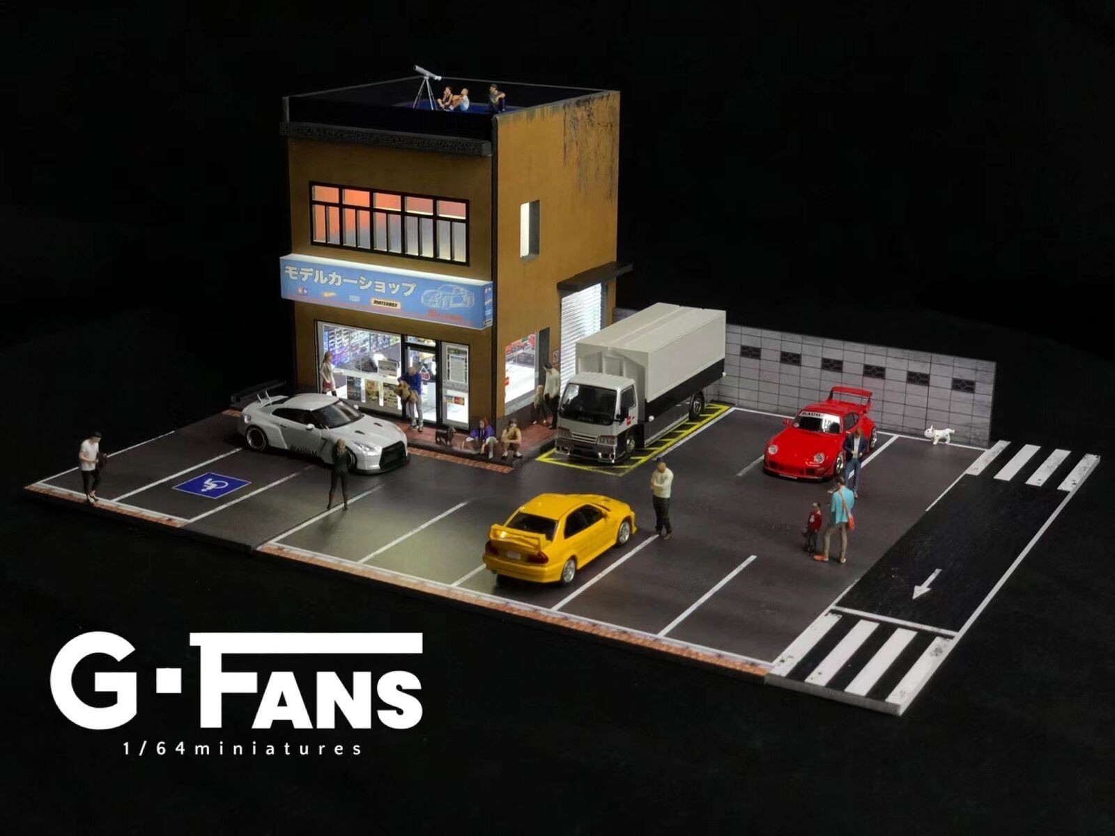Diorama 1/64 Car Garage Model LED Lighting City Car Parking Lot Scene Model Gift