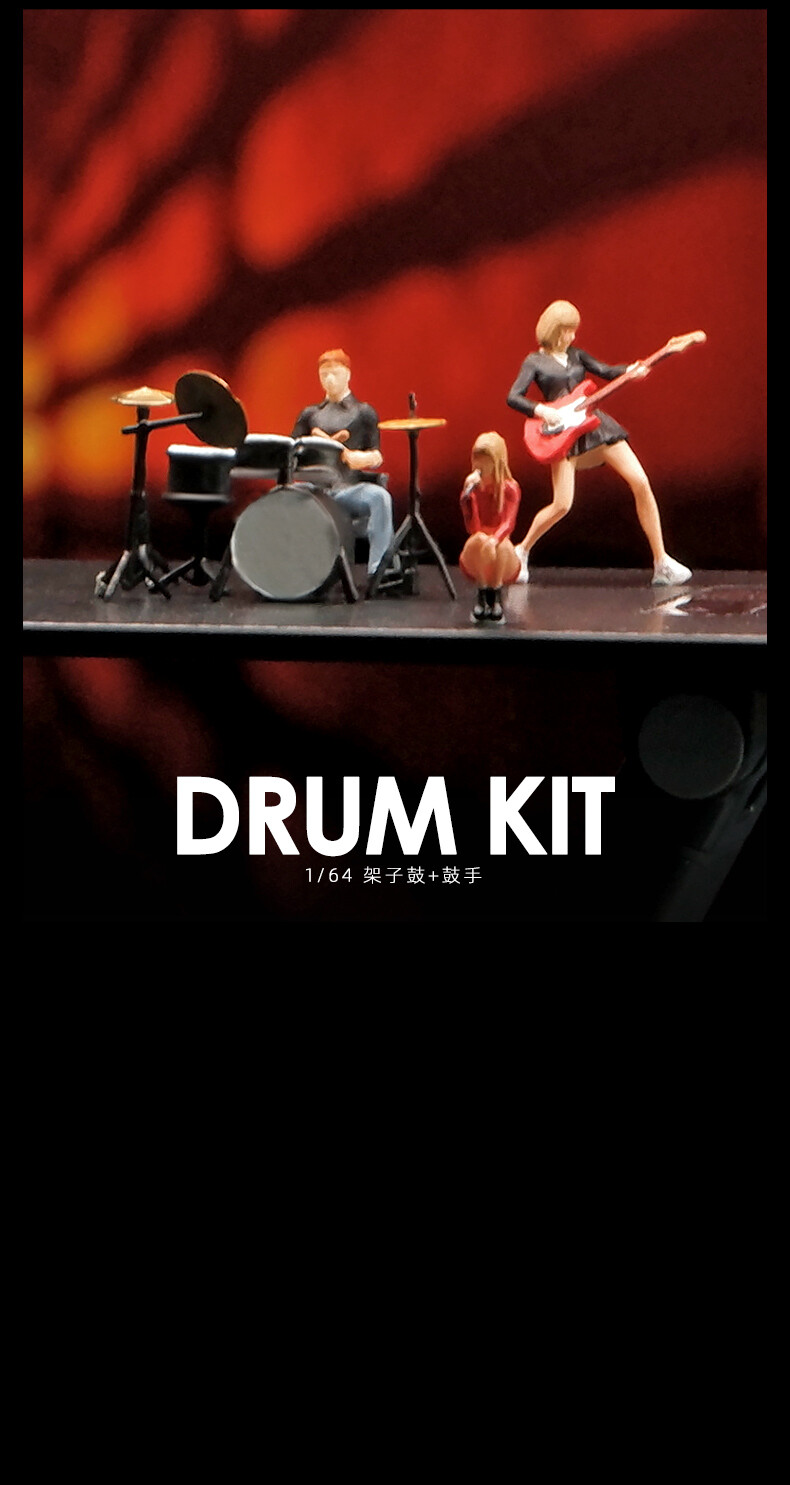 1/64 Scale Drum Kit Band Singer Guitar Player Miniature Figure Model Scene Props