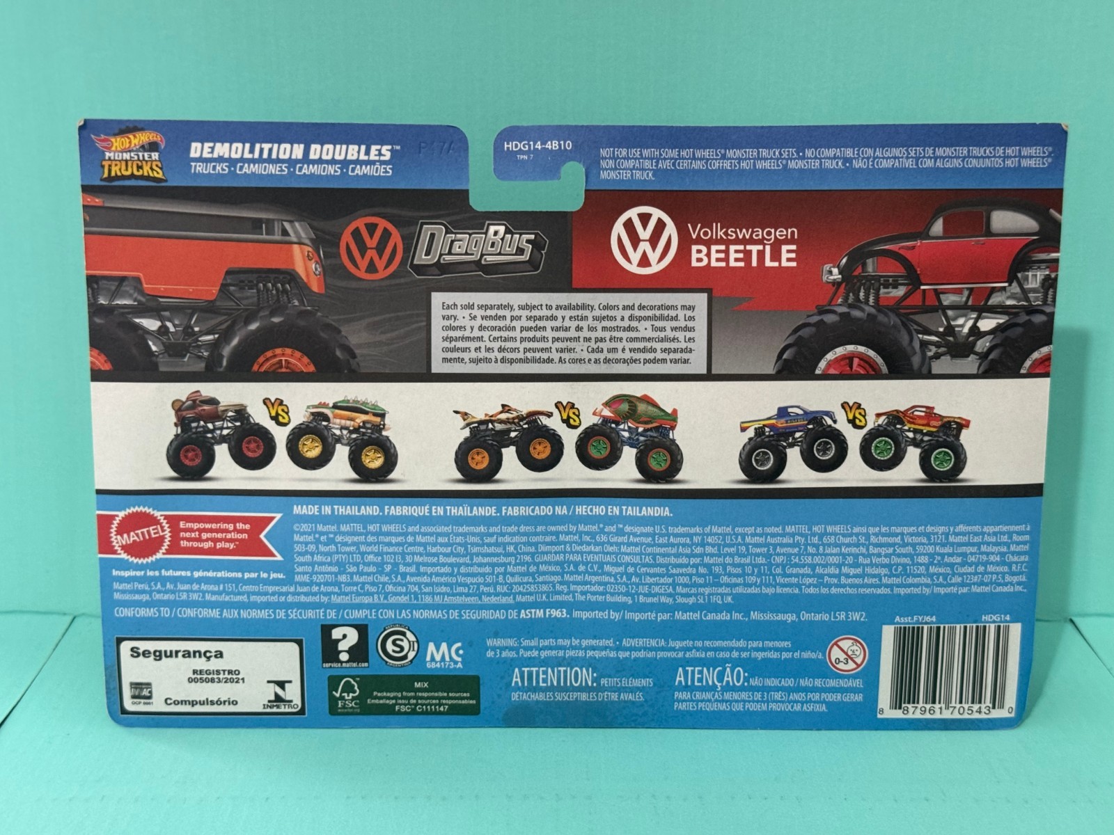 HOT WHEELS MONSTER TRUCKS 2 PACK DEMOLITION VW DRAGBUS VOLKSWAGEN BEETLE 1:64 3+