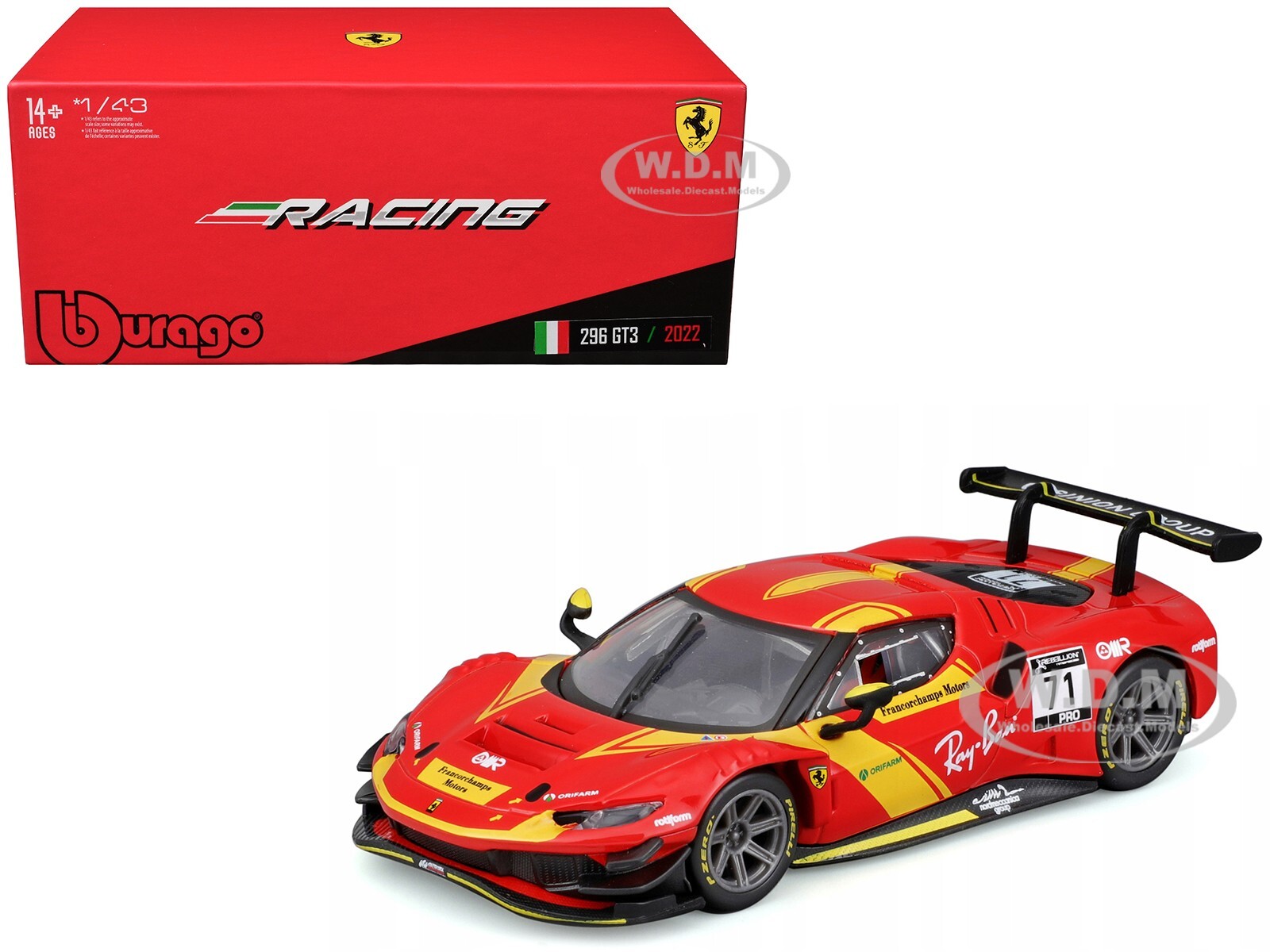 FERRARI 296 GT3 #71 “FRANCORCHAMPS” (2022) 1/43 DIECAST MODEL BY BBURAGO 36313