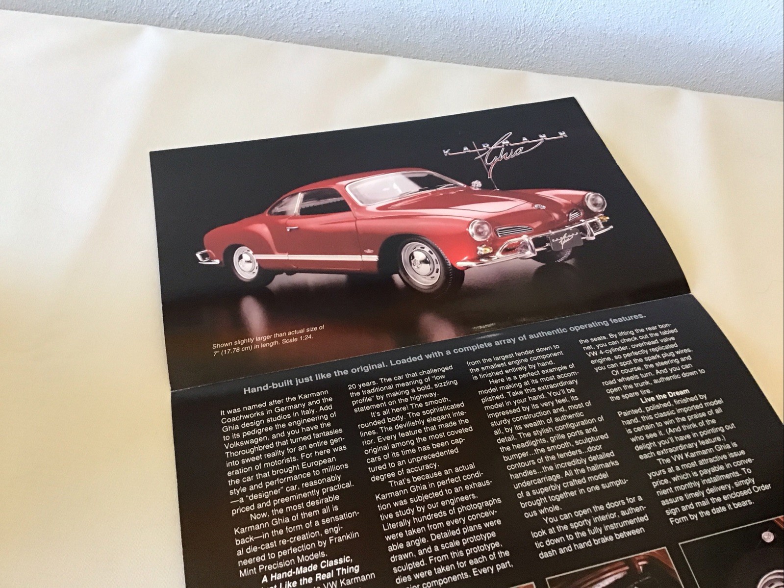 Franklin Mint Volkswagen The Karmann Ghia Rare Brochure Paperwork Only 1:24
