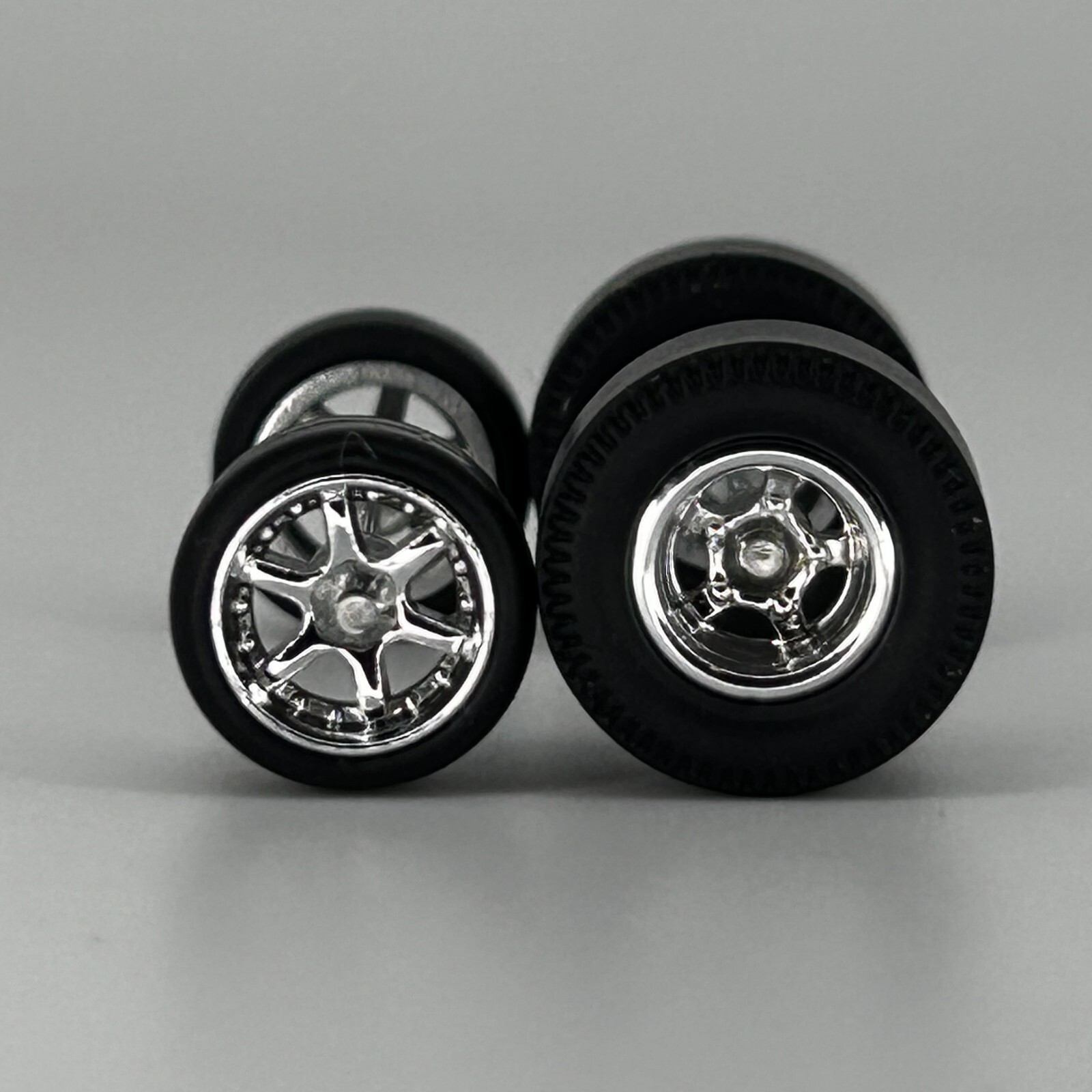 Muscle Car – Crome 5/6 Spoke Blackwall Drag Slicks – 10mm/12mm for Hot Wheels