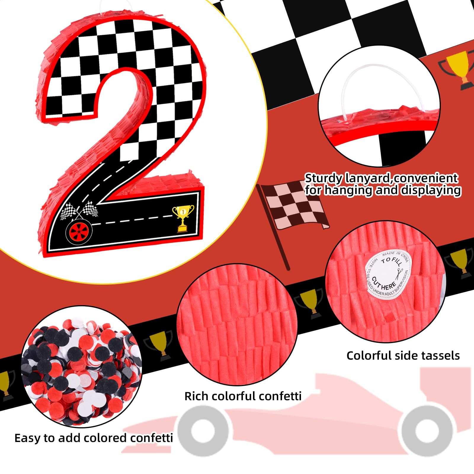 RUISUER 16in Number 2 Race Car Piñata