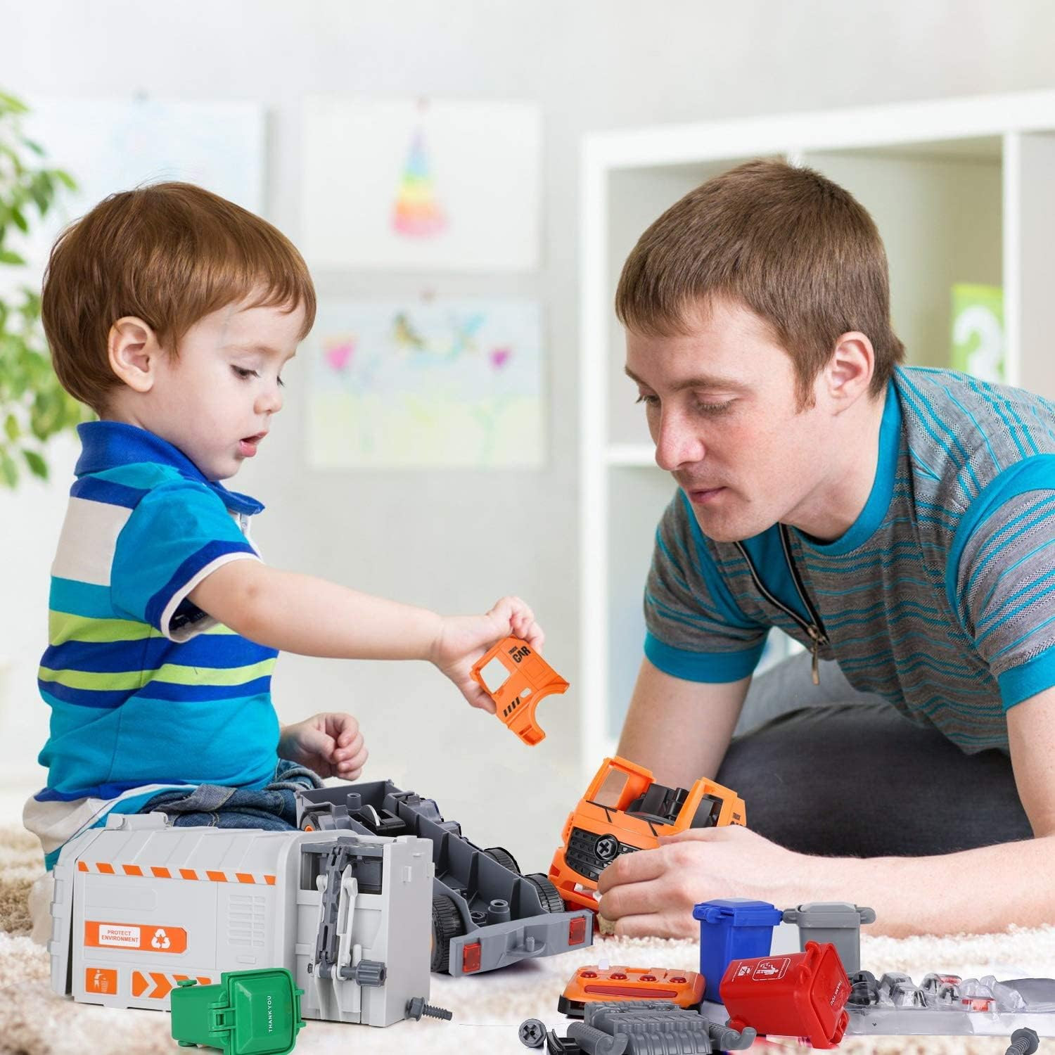 Garbage Truck Toys, DIY Realistic Recycling Trash Truck Toy with Light and So…