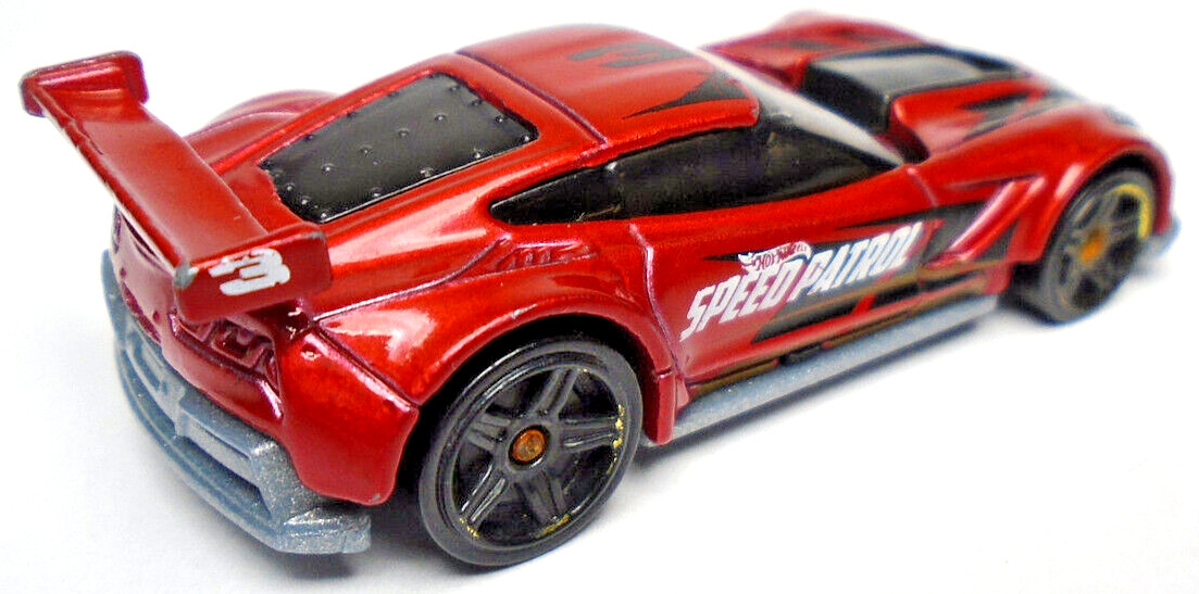 2014 HOT WHEELS CHEVY CORVETTE C7.R SPEED PATROL RED 2 3/4″ DIECAST CAR W/ BLACK