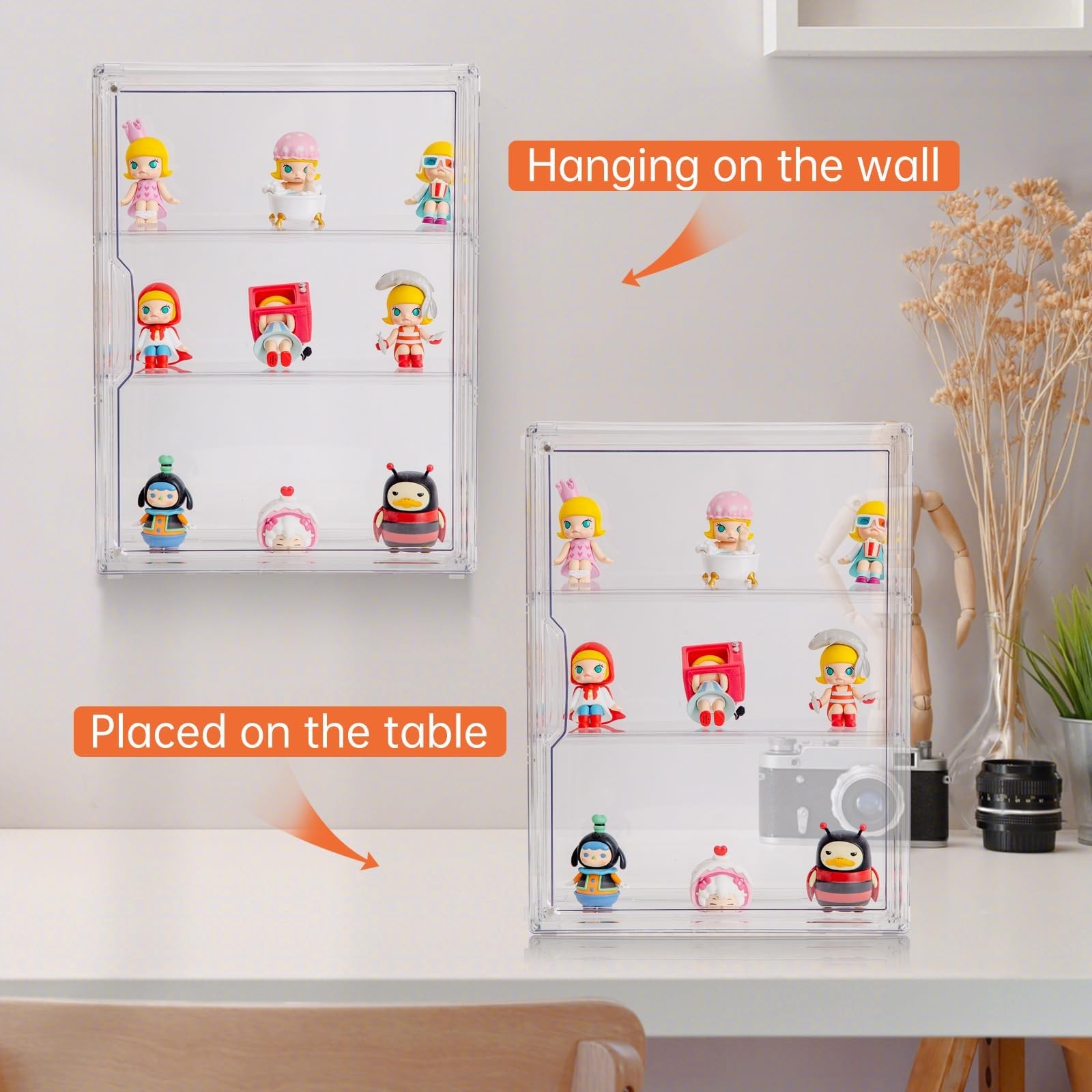 BOHOIDEE 3 Tiers Clear Display Case for Figures, Wall-Mounted Medium,