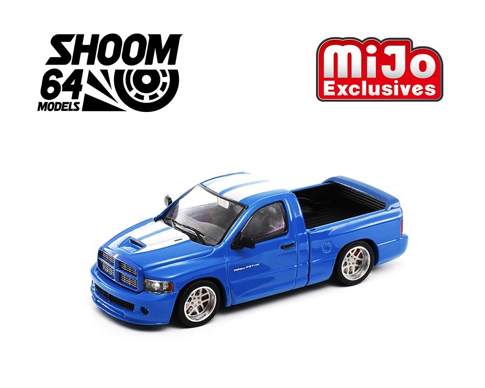 SHOOM64 2003 Dodge Ram SRT-10 Pickup Electric Blue Pearl / White Stripes 1/64