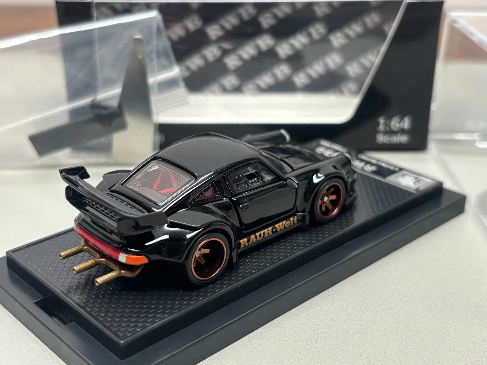 PORSCHE RWB 930 BLACK FULLY OPENING 1/64 DIECAST CAR BY FG MODEL AMAZING QUALITY