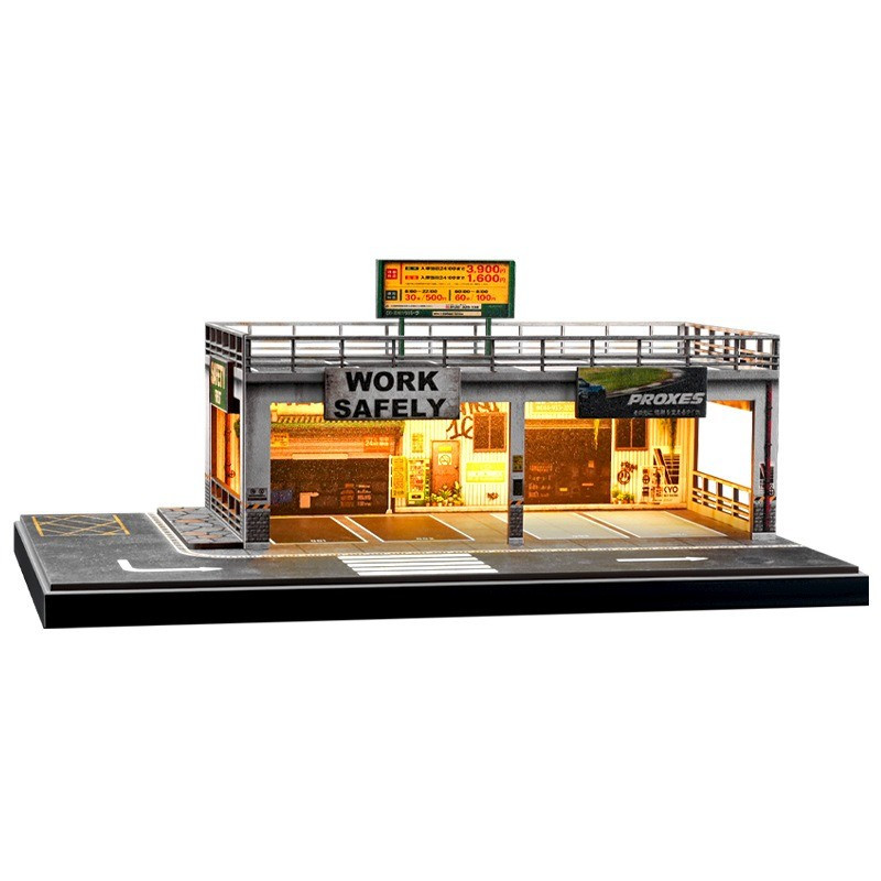 1/64 Diorama Car Garage Model LED Lighting Parking Lot Model Display Case US
