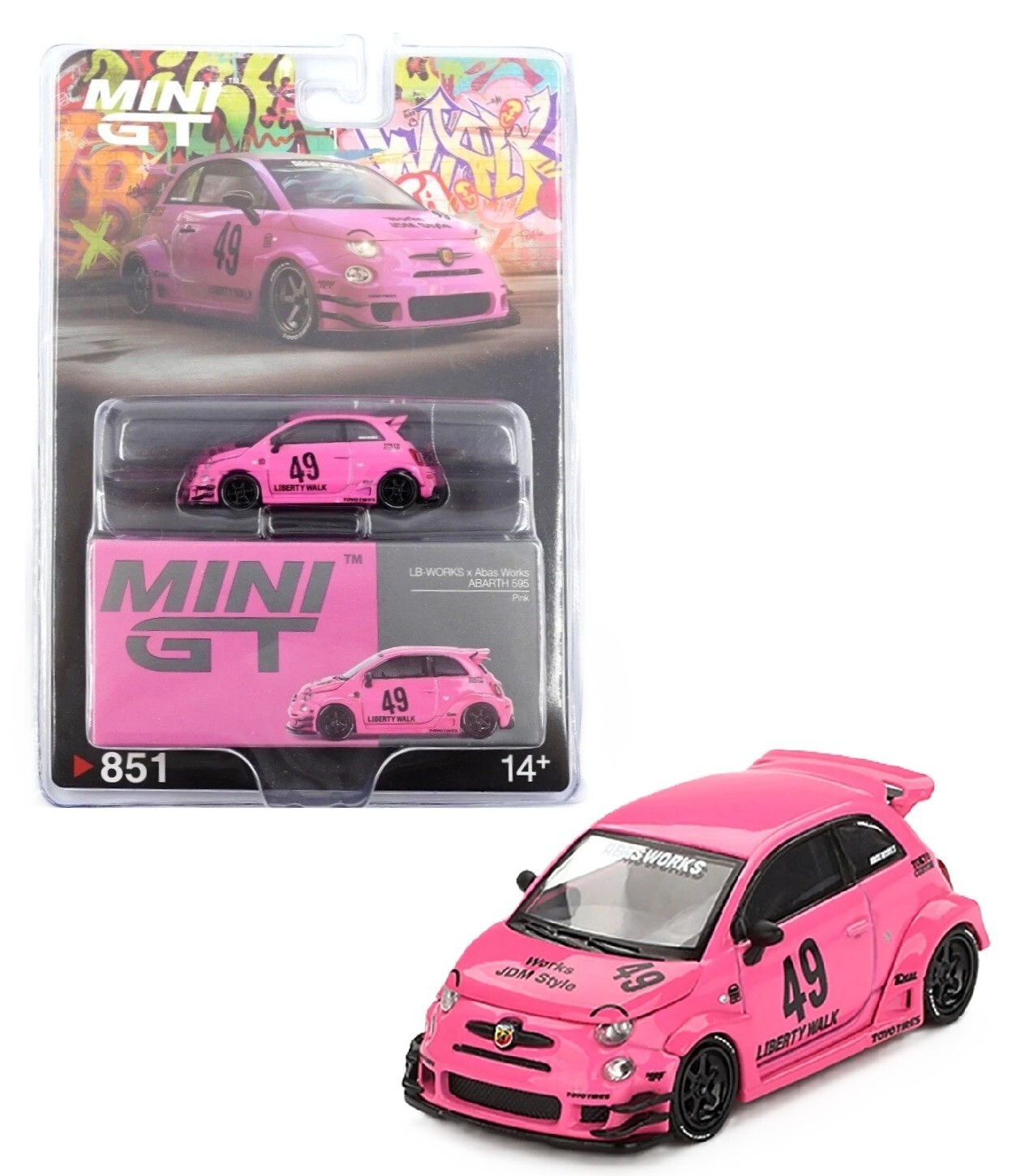Mini GT 1:64 ABARTH 595 LB-WORKS x Abas Works Pink Diecast Model Car MGT00851