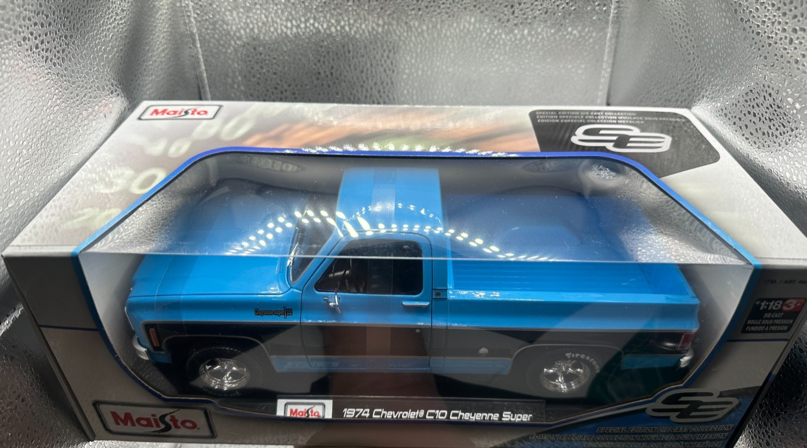 Maisto 1:18 1974 Chevrolet C10 Cheyenne Super Pickup Truck Blue Black Stripe New