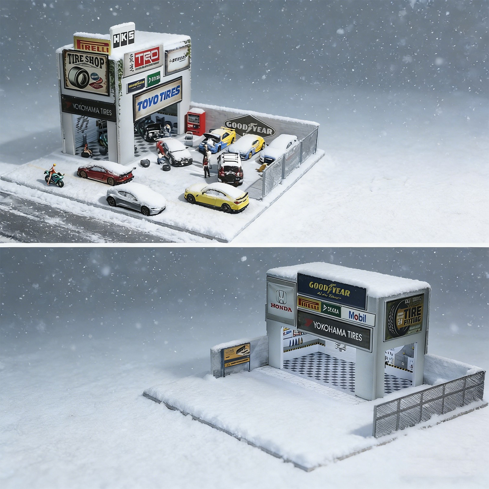 Diorama 1/64 Die-Cast Car Garage Model City LED Street Buildings Scene Gifts US