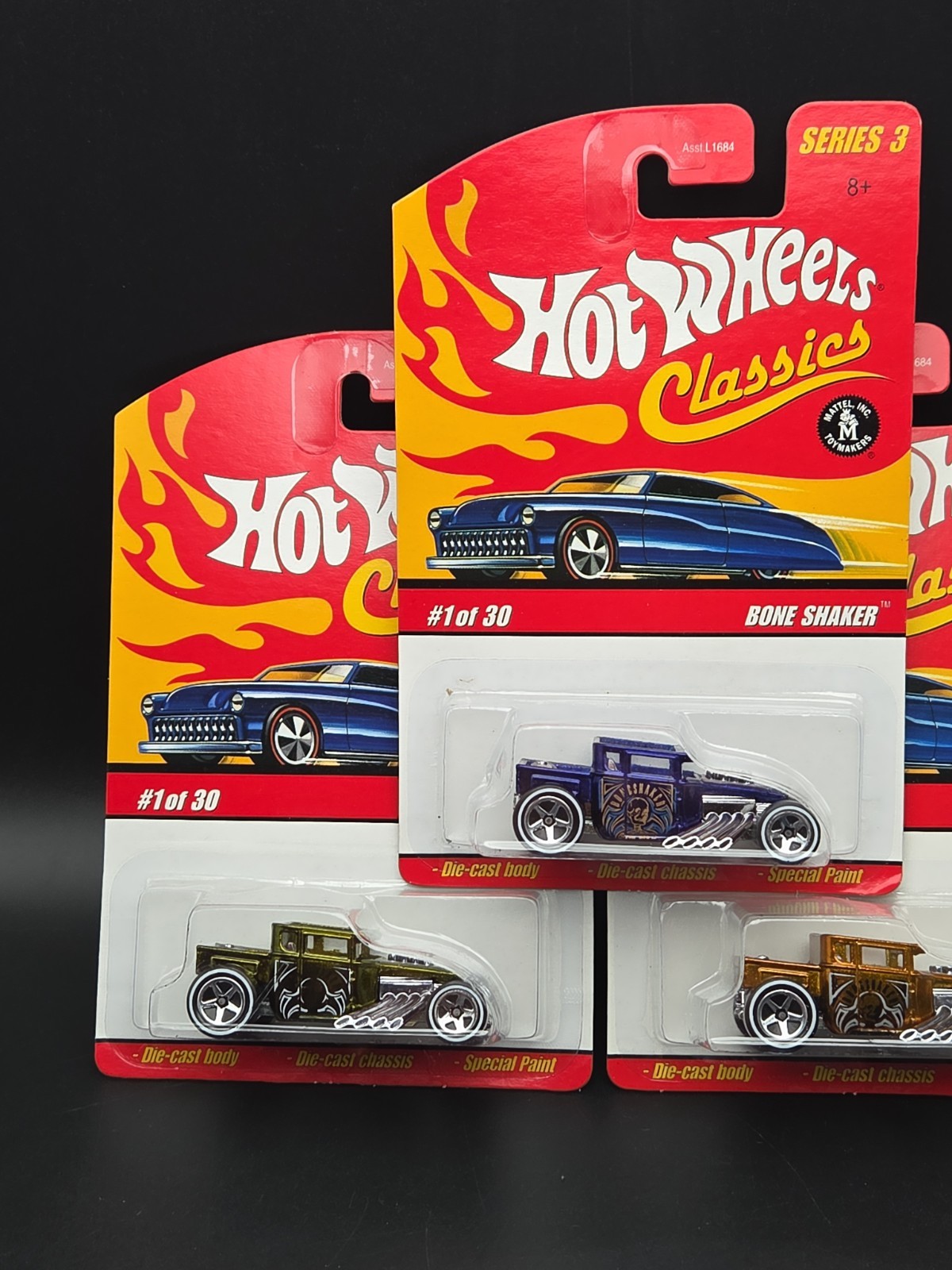 Hot Wheels Classics Series 3 Bone Shaker 1/30 Blue, Olive & Copper Lot Of 3