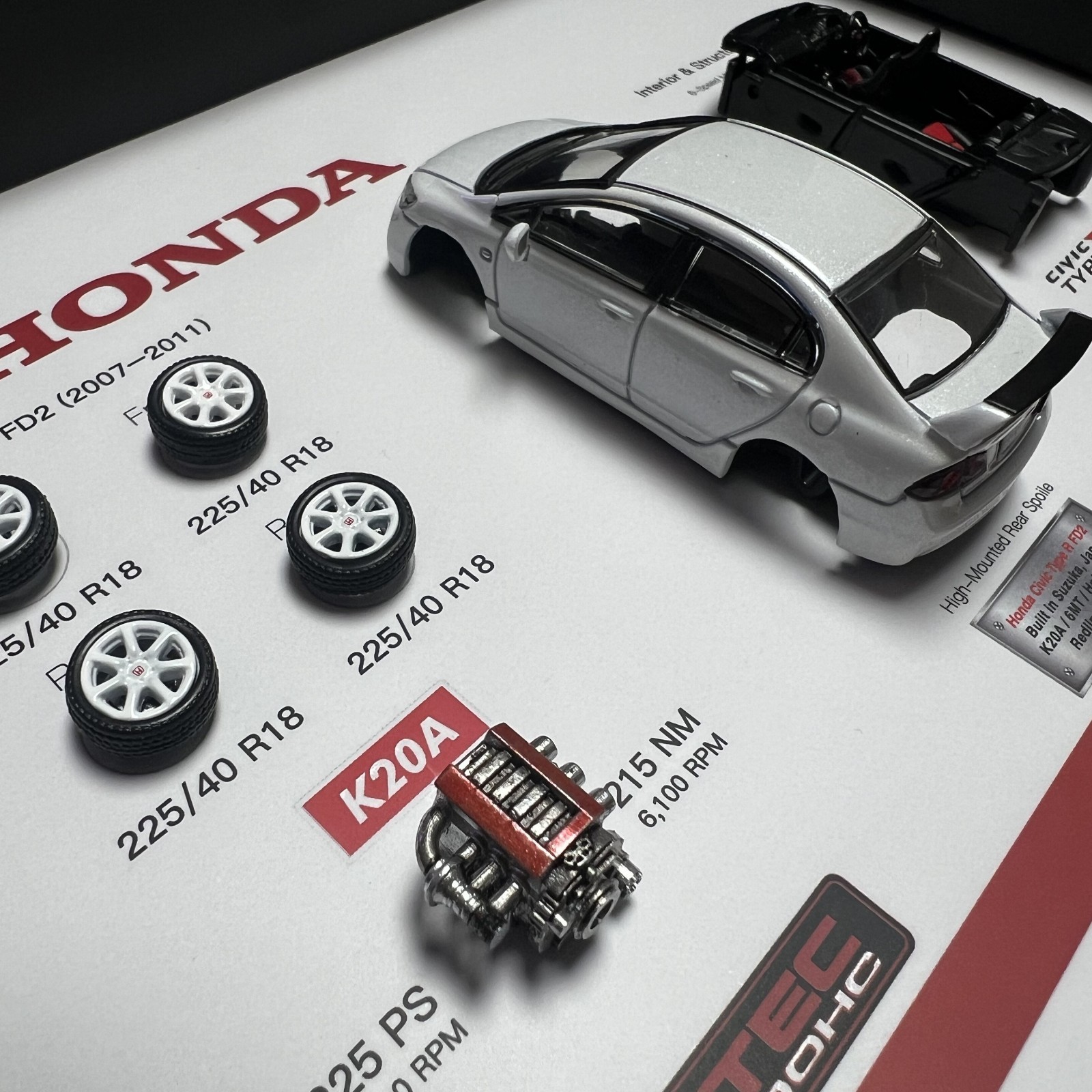 Honda Civic Type R FD2 Shadow Box Frame 1:64 Scale Diecast Display JDM Collector