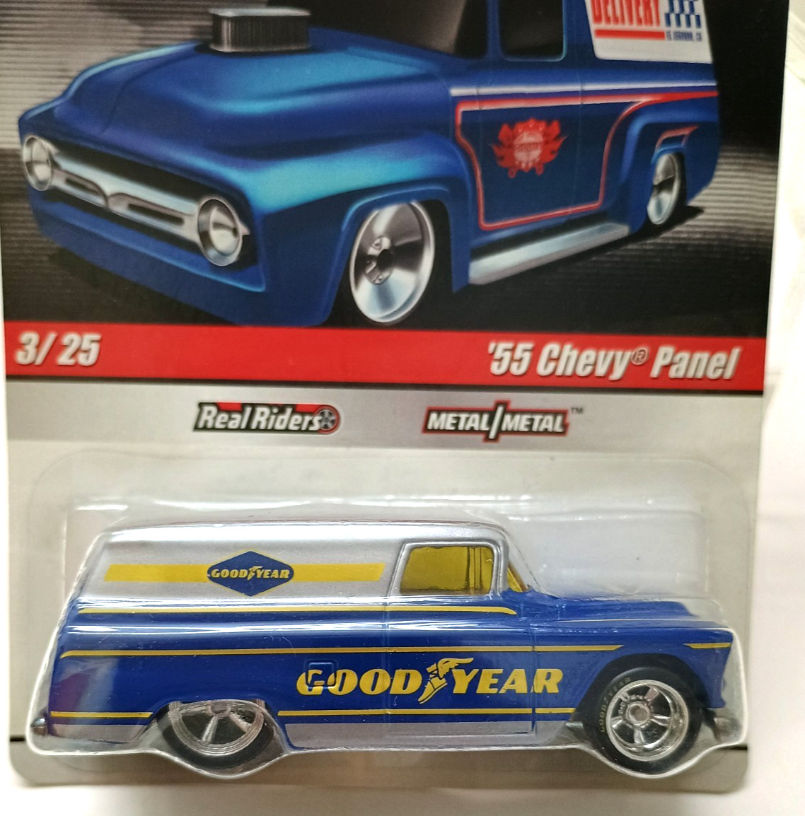2009 Hot Wheels ’55 Chevy Panel x 2 (blue with gray & gray with blue) NIP
