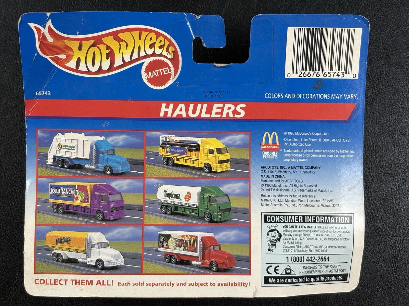 Hot Wheels Haulers Lot Of 5 – 1996 McDonald’s Milk Duds Jolly Rancher Tropicana