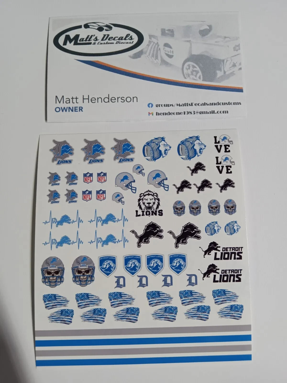 1/64 for hot wheels waterslide decals lions football nfl MADE IN THE USA!